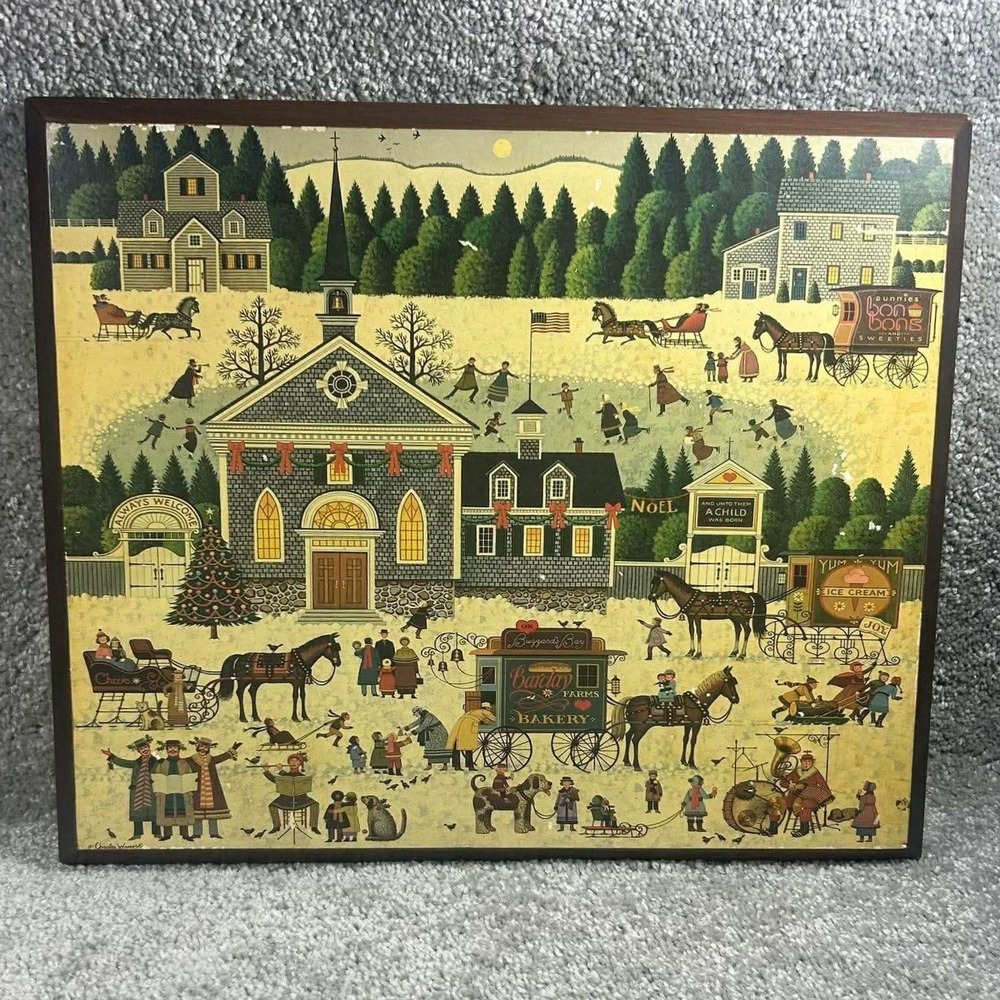 Charles Wysocki Wood Plaque Signed Numbered Winter Village‎ Folk Art